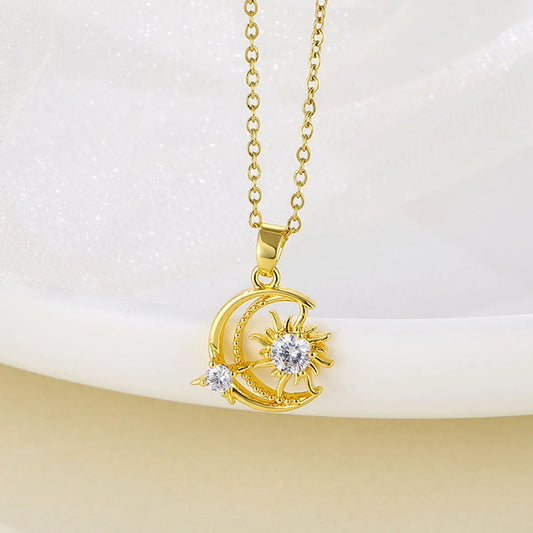 Simple Style Star Moon Stainless Steel Plating Inlay Zircon Pendant Necklace