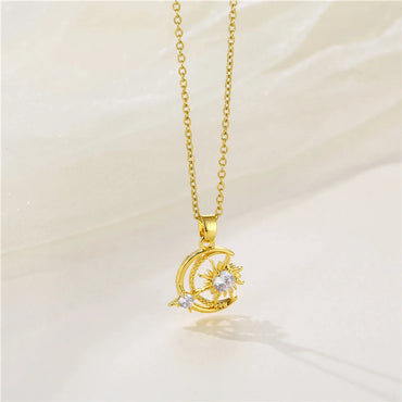 Simple Style Star Moon Stainless Steel Plating Inlay Zircon Pendant Necklace