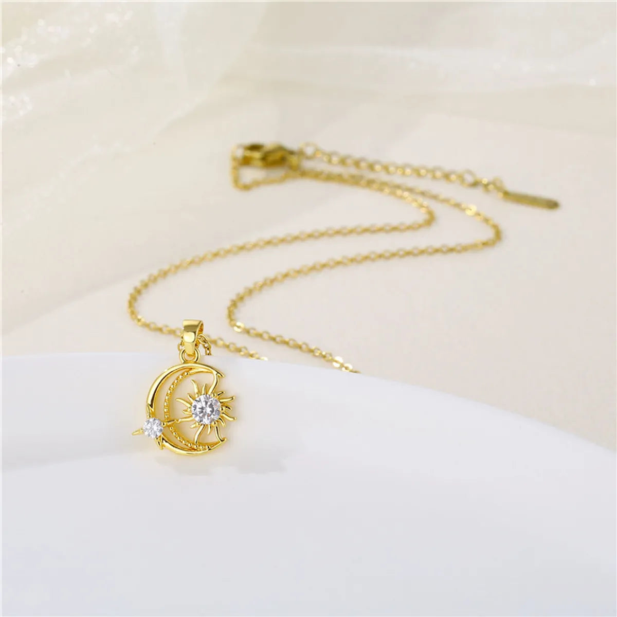 Simple Style Star Moon Stainless Steel Plating Inlay Zircon Pendant Necklace