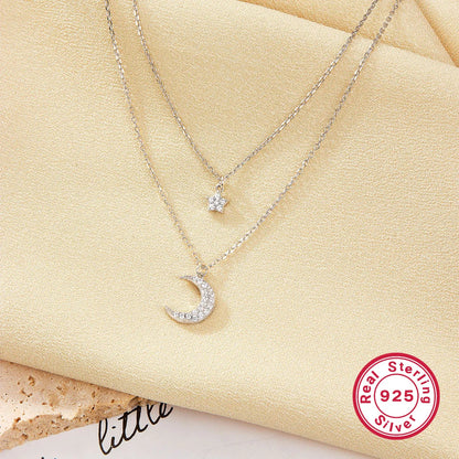 Simple Style Star Moon Sterling Silver Plating Inlay Zircon White Gold Plated Pendant Necklace