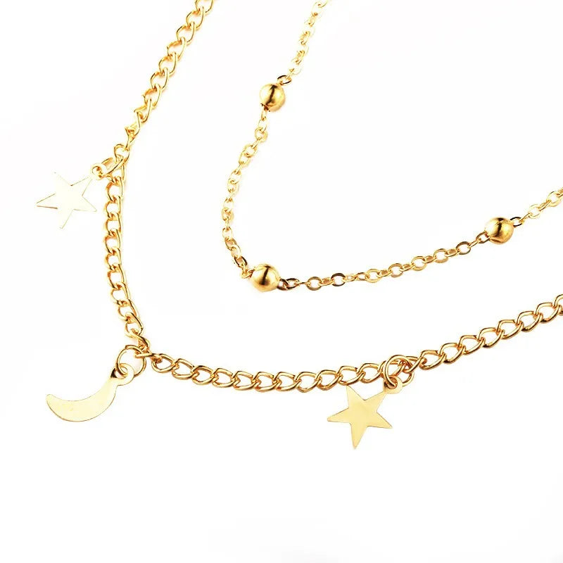 Titanium Steel 18K Gold Plated Simple Style Plating Star Moon Layered Necklaces