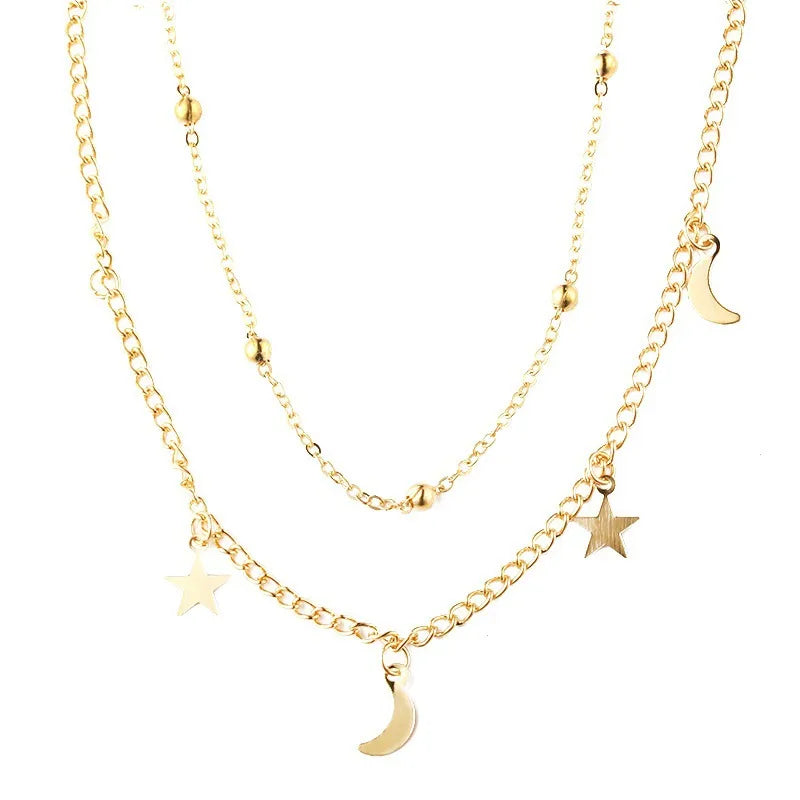 Titanium Steel 18K Gold Plated Simple Style Plating Star Moon Layered Necklaces