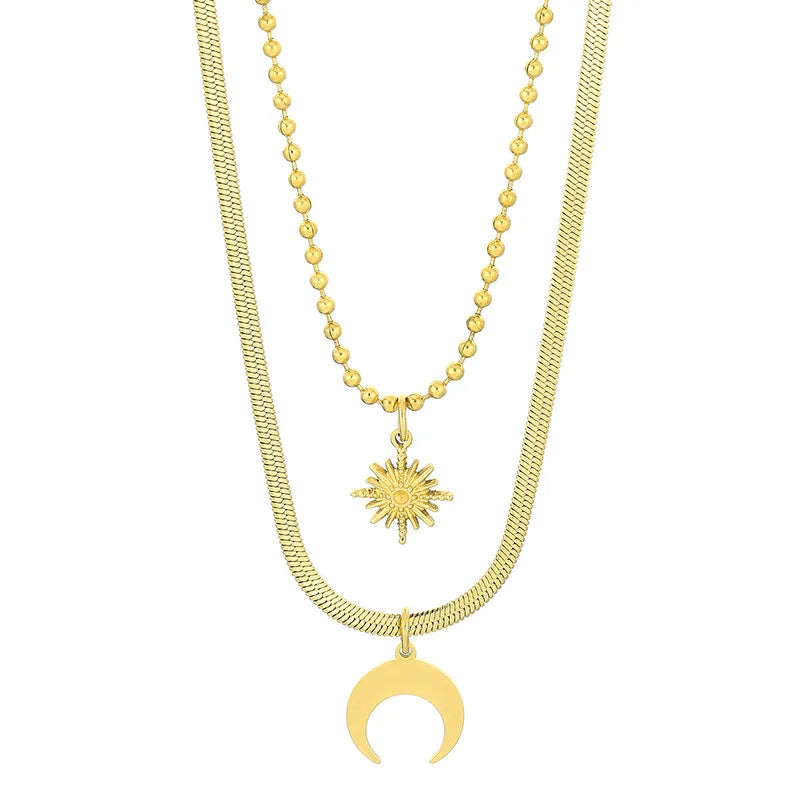 Simple Style Star Moon Titanium Steel Plating 18K Gold Plated Unisex Double Layer Necklaces