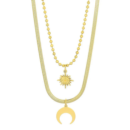 Simple Style Star Moon Titanium Steel Plating 18K Gold Plated Unisex Double Layer Necklaces