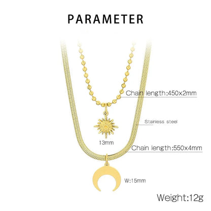 Simple Style Star Moon Titanium Steel Plating 18K Gold Plated Unisex Double Layer Necklaces