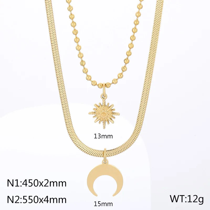 Simple Style Star Moon Titanium Steel Plating 18K Gold Plated Unisex Double Layer Necklaces