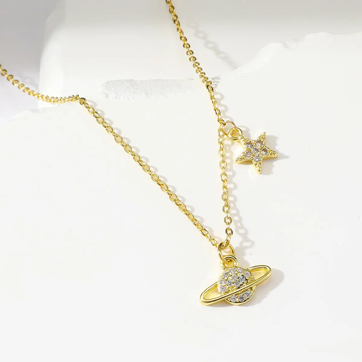 Simple Style Star Stainless Steel Copper Gold Plated Zircon Necklace In Bulk