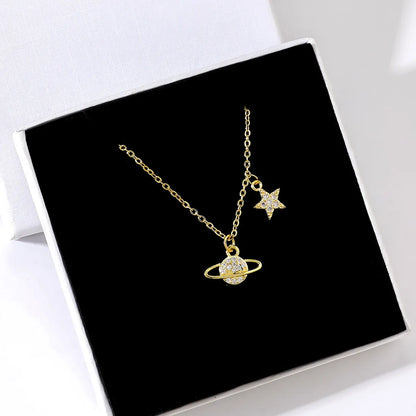 Simple Style Star Stainless Steel Copper Gold Plated Zircon Necklace In Bulk