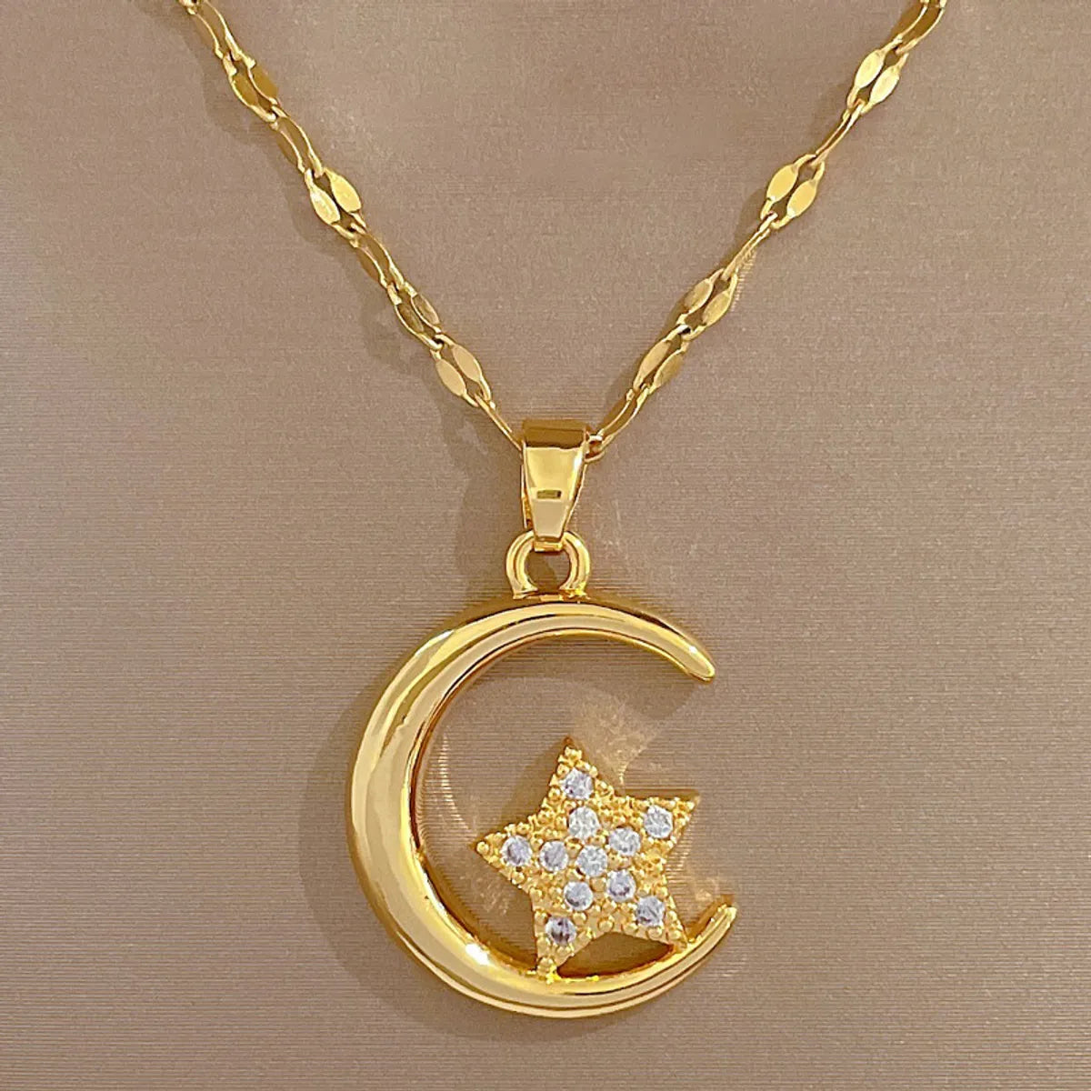 Simple Style Star Stainless Steel Copper Inlay Artificial Diamond Pendant Necklace