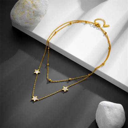 Simple Style Star Stainless Steel Plating Inlay Shell 18k Gold Plated Layered Necklaces