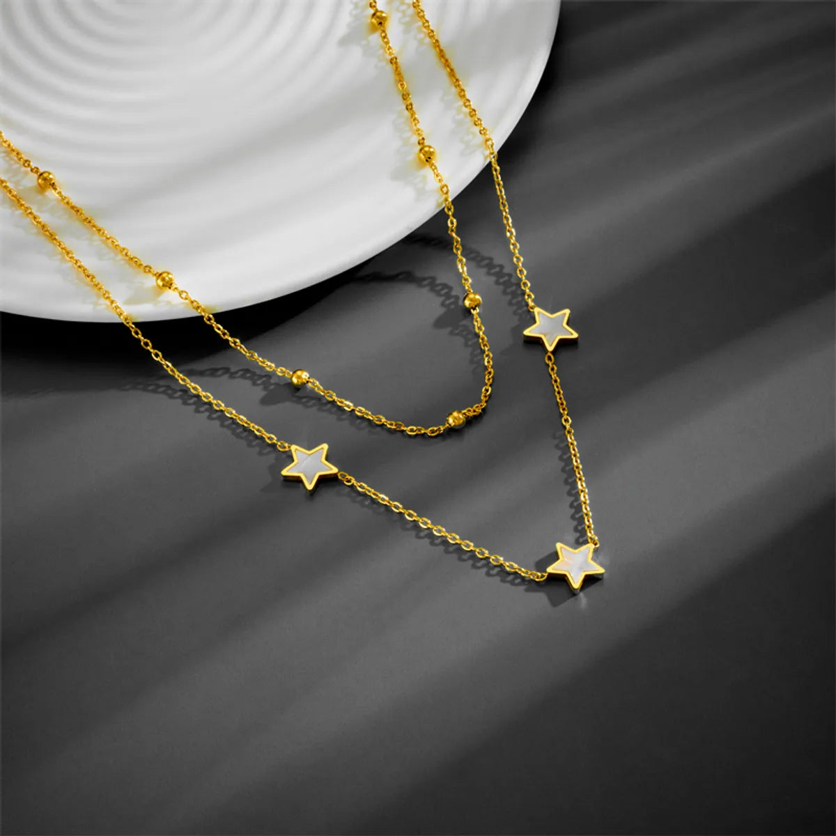 Simple Style Star Stainless Steel Plating Inlay Shell 18k Gold Plated Layered Necklaces