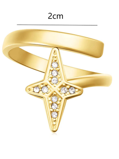 Simple Style Star Stainless Steel Plating Inlay Zircon 18k Gold Plated Rings