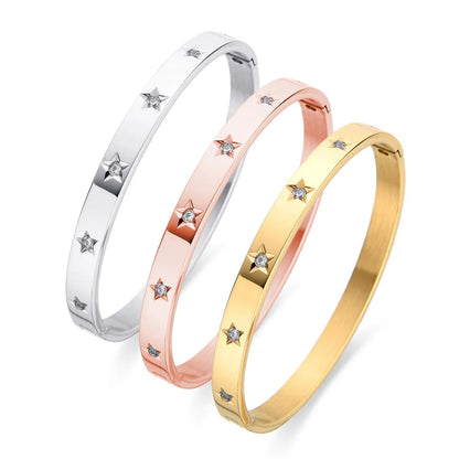 Simple Style Star Stainless Steel Plating Inlay Zircon Gold Plated Bangle