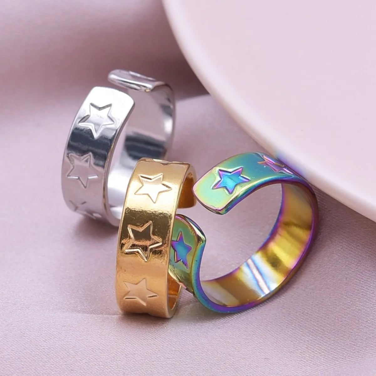 Simple Style Star Stainless Steel Polishing Plating Open Rings