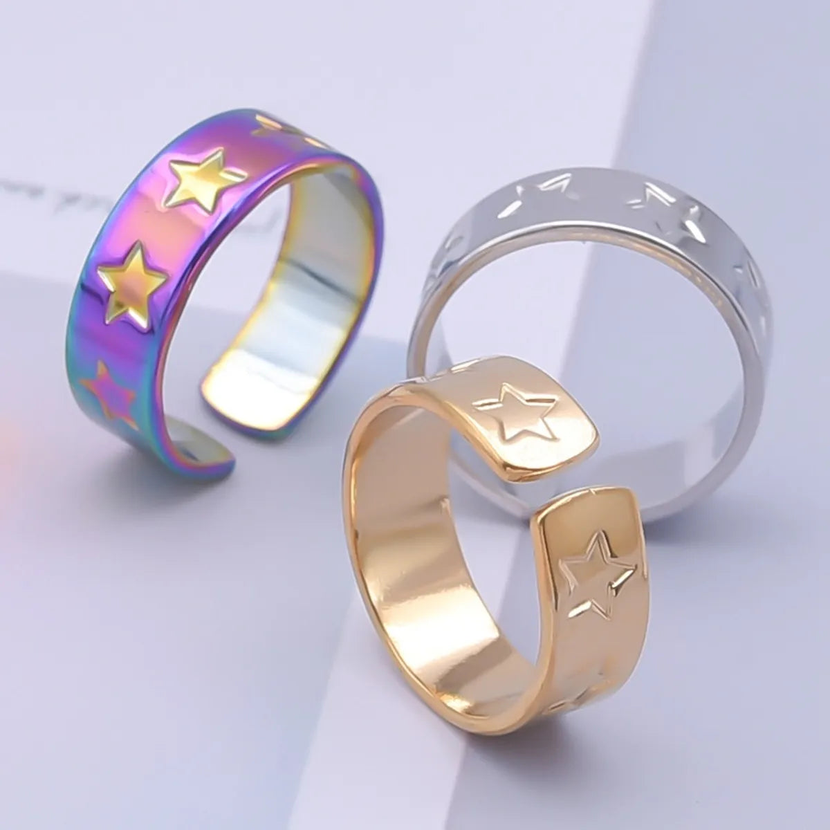 Simple Style Star Stainless Steel Polishing Plating Open Rings