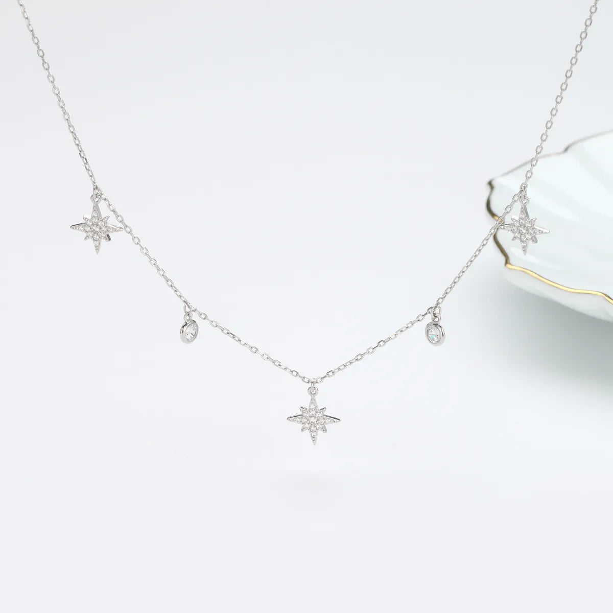 Simple Style Star Sterling Silver Inlay Zircon Necklace