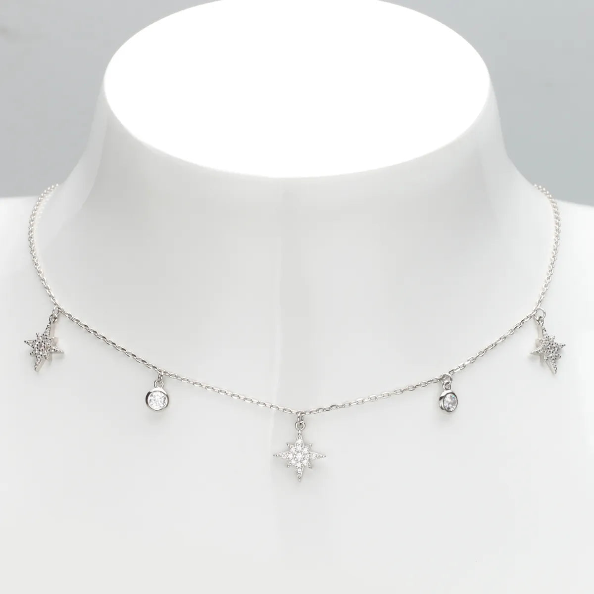 Simple Style Star Sterling Silver Inlay Zircon Necklace