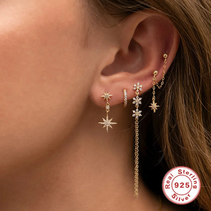 Simple Style Star Sterling Silver Zircon Drop Earrings 1 Piece