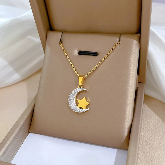 Simple Style Star Titanium Steel Copper Inlay Zircon Pendant Necklace