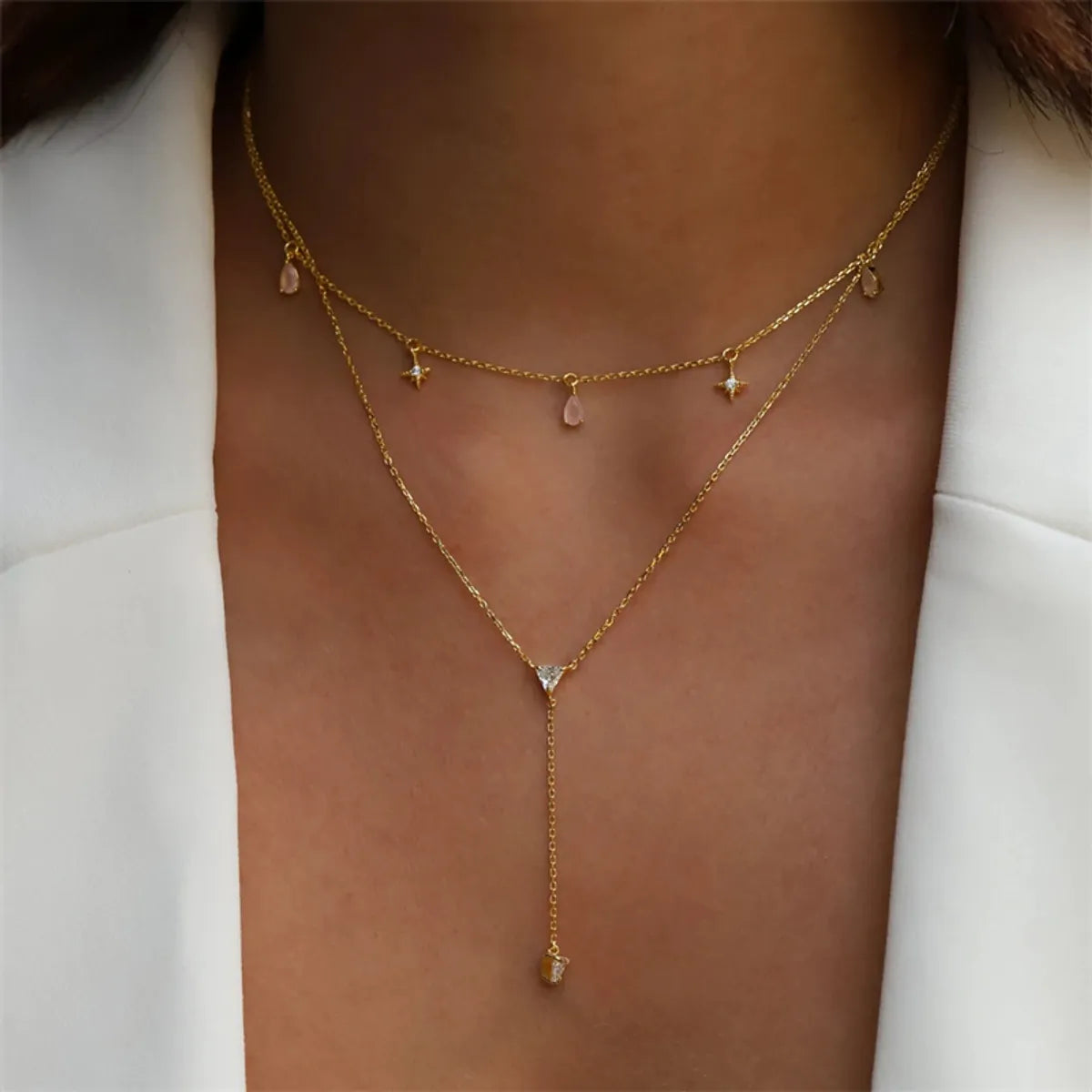 Simple Style Star Water Droplets Sterling Silver Plating Inlay Zircon 14k Gold Plated Silver Plated Pendant Necklace