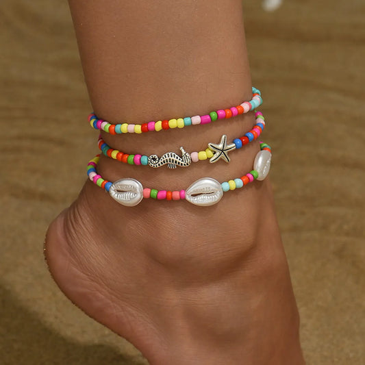 Simple Style Starfish Hippocampus Shell Seed Bead Shell Beaded Women'S Anklet