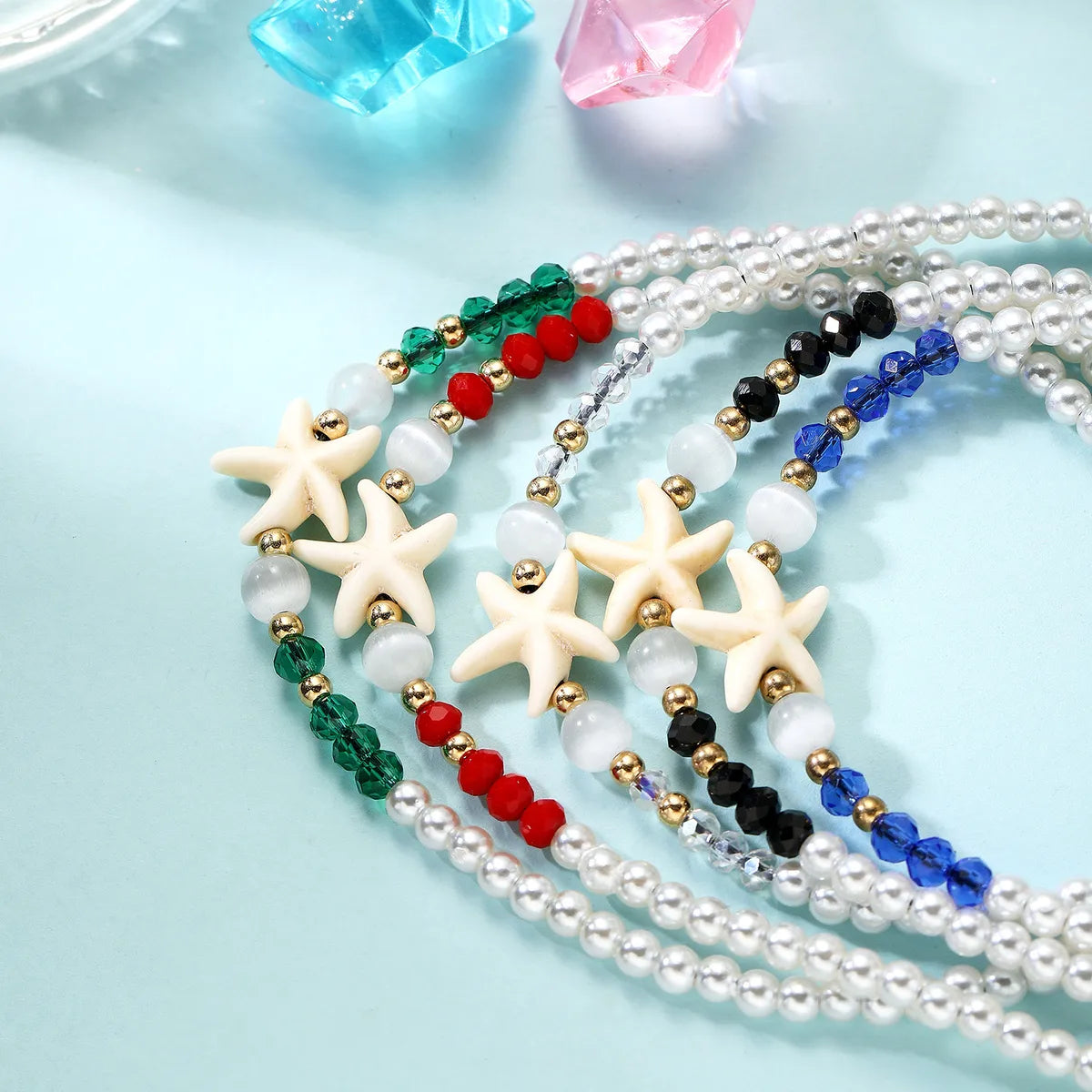 Simple Style Starfish Imitation Pearl Braided Rope Beaded Unisex Anklet