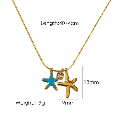 Simple Style Starfish Stainless Steel Titanium Steel Enamel Inlay Zircon Pendant Necklace