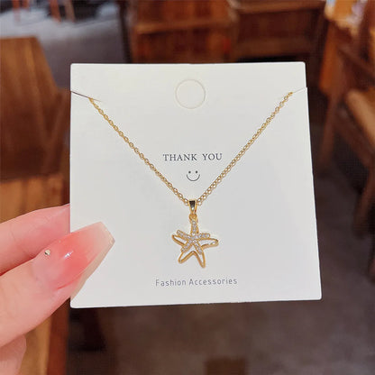 Simple Style Starfish Titanium Steel Plating Inlay Artificial Gemstones Gold Plated Necklace