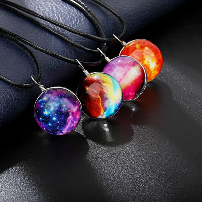 Simple Style Starry Sky Glass Leather Rope Luminous Unisex Pendant Necklace 1 Piece