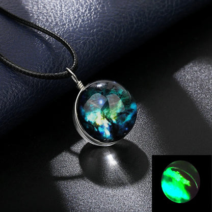 Simple Style Starry Sky Glass Leather Rope Luminous Unisex Pendant Necklace 1 Piece