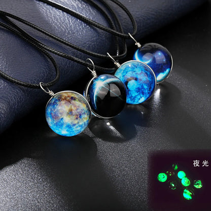 Simple Style Starry Sky Glass Leather Rope Luminous Unisex Pendant Necklace 1 Piece