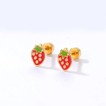 Simple Style Strawberry Stainless Steel Ear Studs