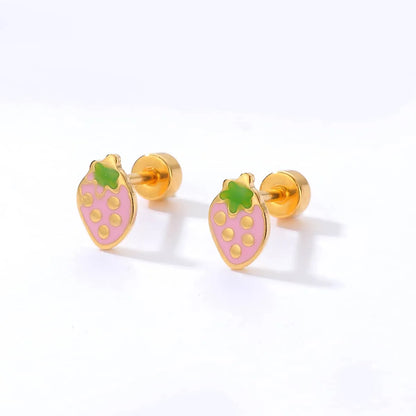 Simple Style Strawberry Stainless Steel Ear Studs