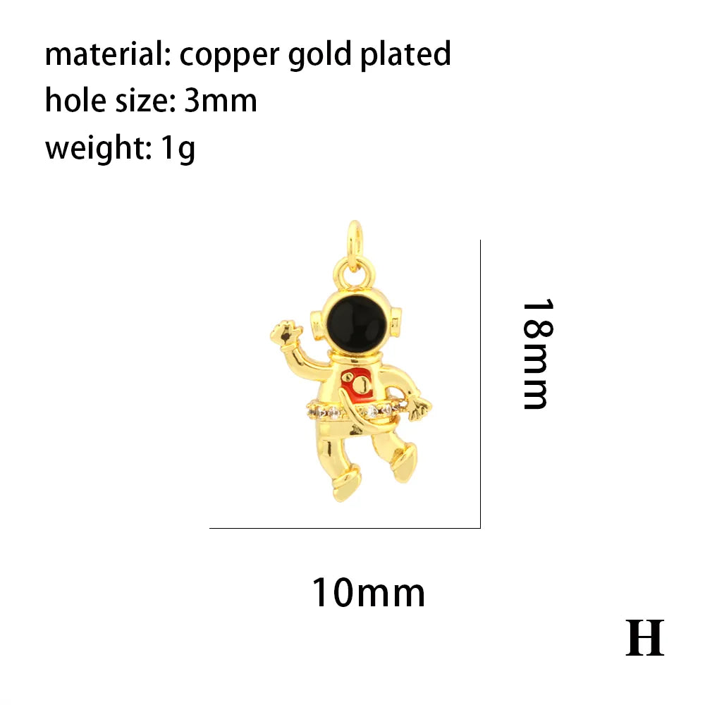 Simple Style Streetwear Astronaut Rocket Heart Shape Copper Enamel Inlay Zircon 18k Gold Plated Charms