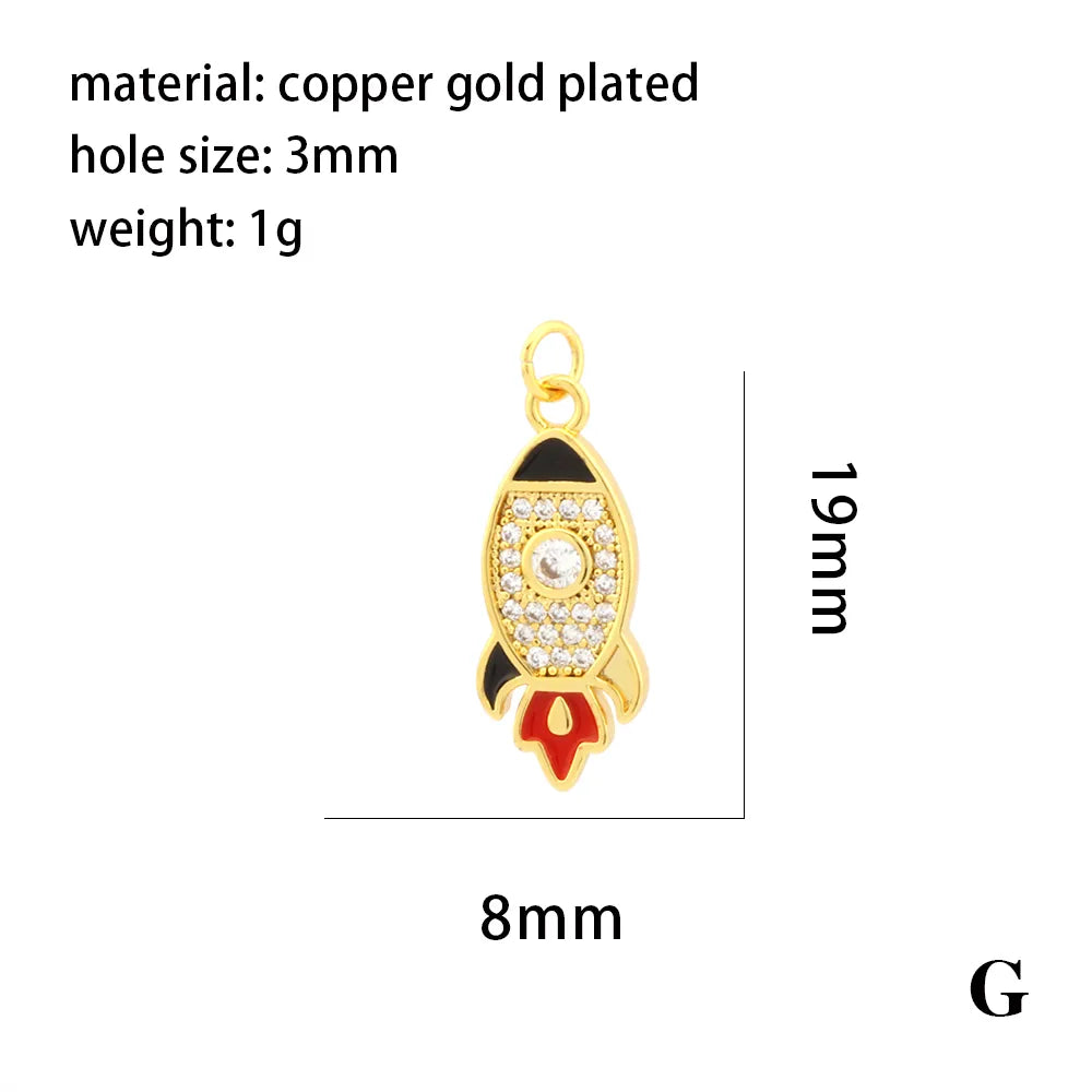 Simple Style Streetwear Astronaut Rocket Heart Shape Copper Enamel Inlay Zircon 18k Gold Plated Charms