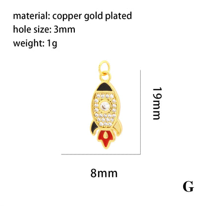 Simple Style Streetwear Astronaut Rocket Heart Shape Copper Enamel Inlay Zircon 18k Gold Plated Charms