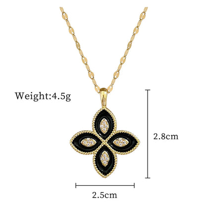 Simple Style Streetwear Commute Four Leaf Clover Titanium Steel Copper Inlay Artificial Gemstones Pendant Necklace