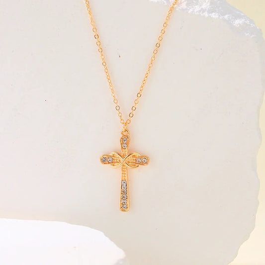 Simple Style Streetwear Cross Alloy Plating Inlay Zircon 14k Gold Plated Women's Pendant Necklace