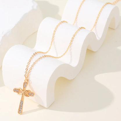 Simple Style Streetwear Cross Alloy Plating Inlay Zircon 14k Gold Plated Women's Pendant Necklace