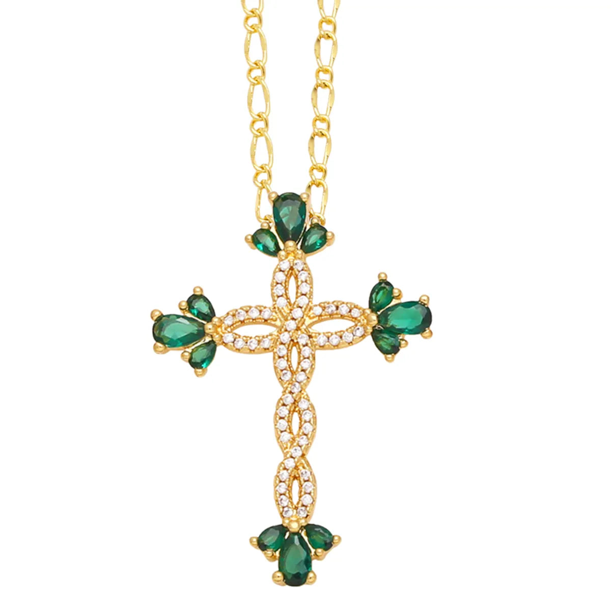 Simple Style Streetwear Cross Copper Plating Inlay Zircon 18k Gold Plated Pendant Necklace