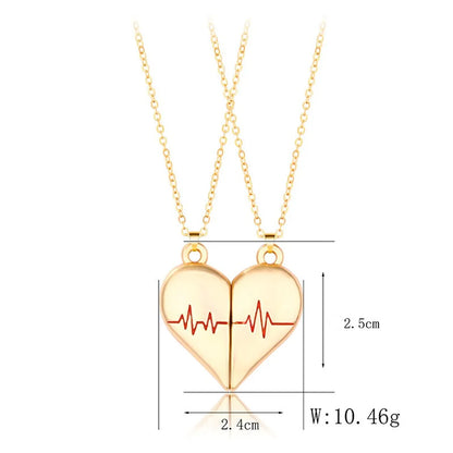 Simple Style Streetwear Electrocardiogram Heart Shape Alloy Plating Valentine'S Day Couple Pendant Necklace