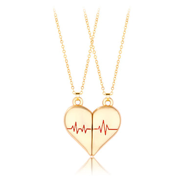 Simple Style Streetwear Electrocardiogram Heart Shape Alloy Plating Valentine'S Day Couple Pendant Necklace