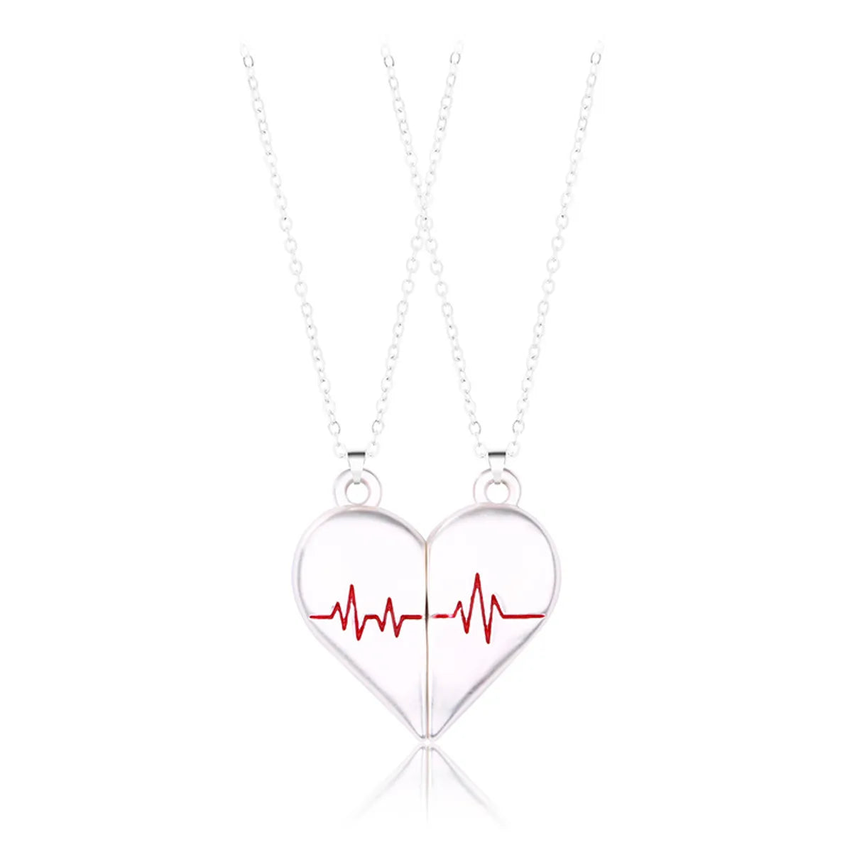 Simple Style Streetwear Electrocardiogram Heart Shape Alloy Plating Valentine'S Day Couple Pendant Necklace