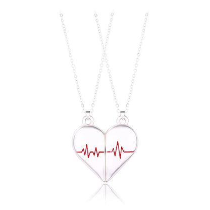 Simple Style Streetwear Electrocardiogram Heart Shape Alloy Plating Valentine'S Day Couple Pendant Necklace