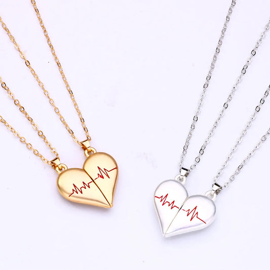 Simple Style Streetwear Electrocardiogram Heart Shape Alloy Plating Valentine'S Day Couple Pendant Necklace