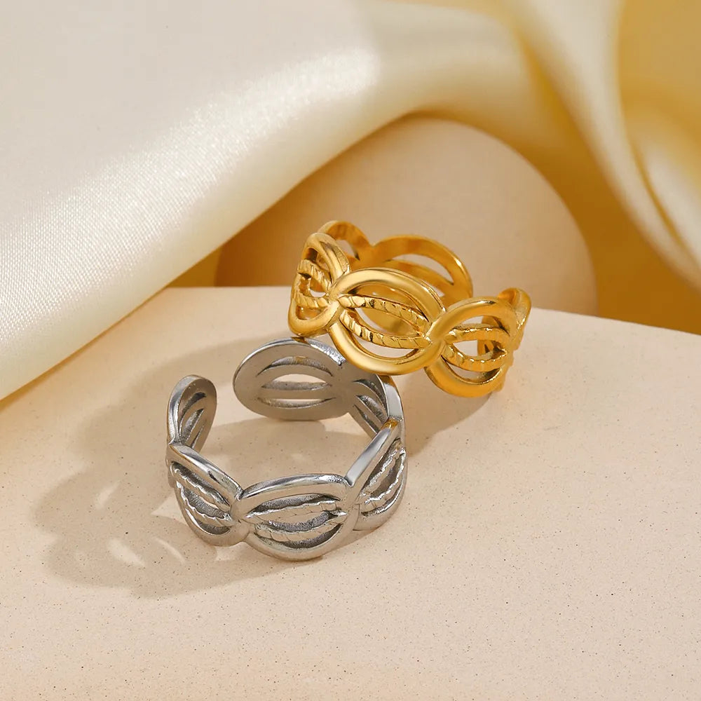 304 Stainless Steel 18K Gold Plated Simple Style Streetwear Plating Irregular Open Rings