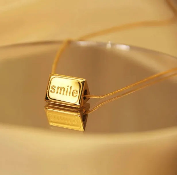 Wholesale Jewelry Simple Style Streetwear Letter Square Smile Face 304 Stainless Steel Titanium Steel 18K Gold Plated Plating Necklace