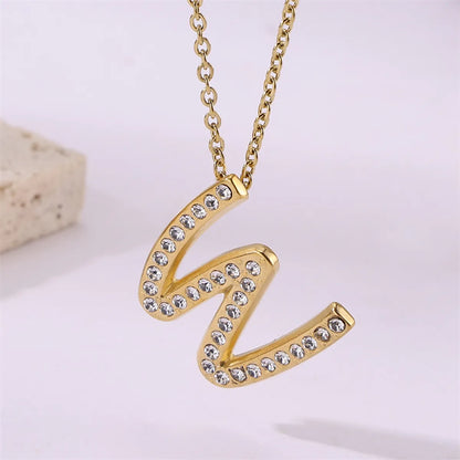 Wholesale Jewelry Simple Style Streetwear Letter Stainless Steel Zircon 18K Gold Plated Plating Inlay Pendant Necklace