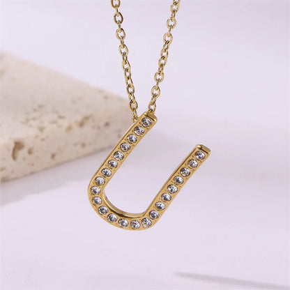 Wholesale Jewelry Simple Style Streetwear Letter Stainless Steel Zircon 18K Gold Plated Plating Inlay Pendant Necklace