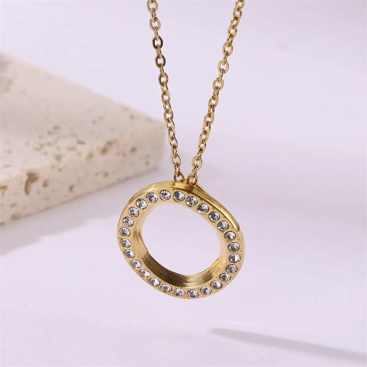 Wholesale Jewelry Simple Style Streetwear Letter Stainless Steel Zircon 18K Gold Plated Plating Inlay Pendant Necklace